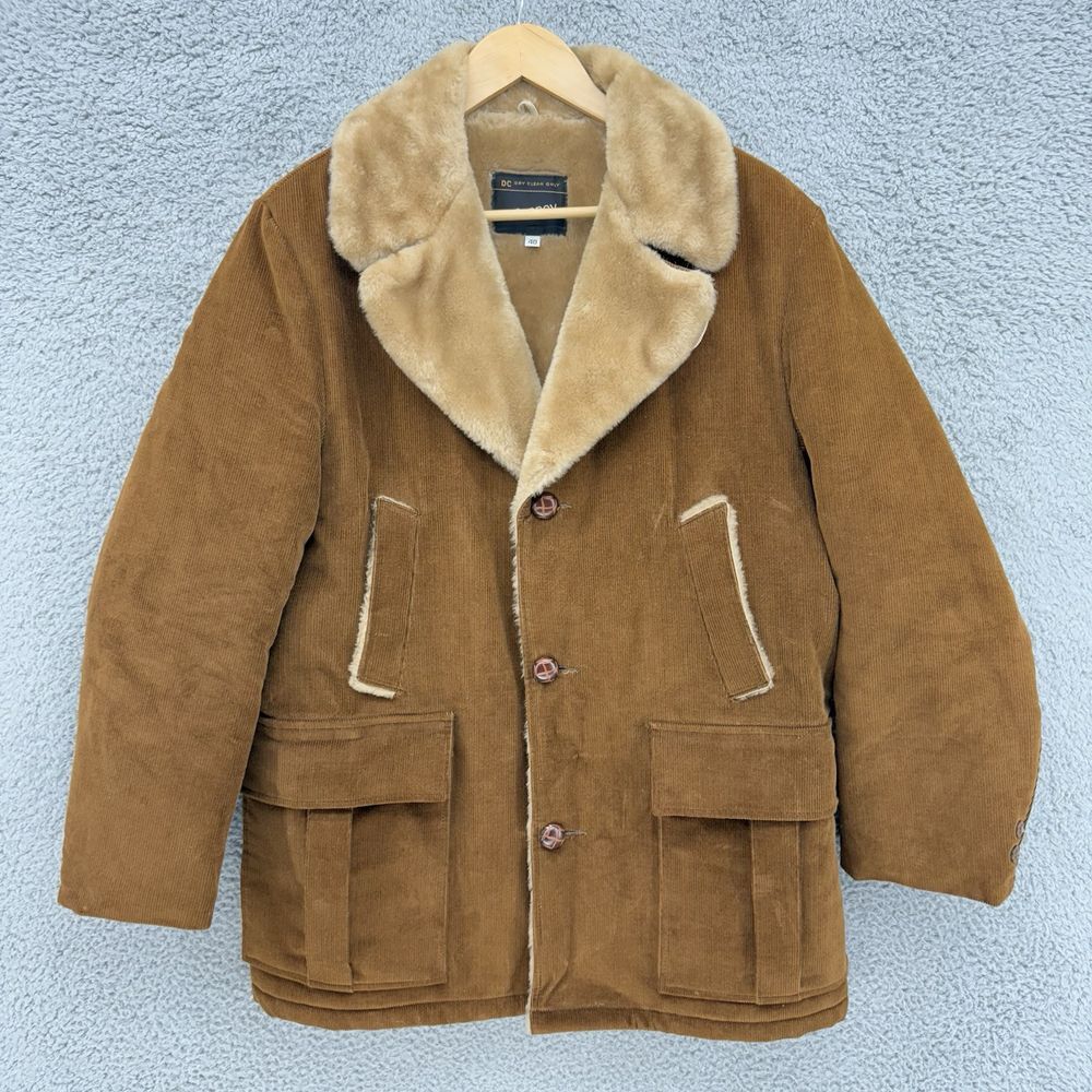 Vintage‎ Men's Medium Coat Towncraft JC Penney Corduroy Fur Lined Lapels Jacket